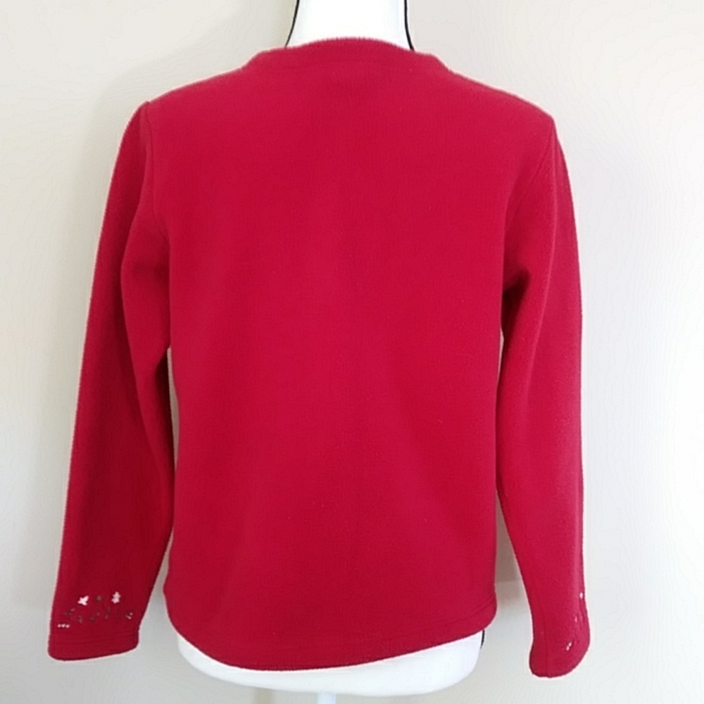 L.L. Bean Fleece Floral Button Up Embroidered Cardigan Sweater XS Regular Red - Picture 8 of 16